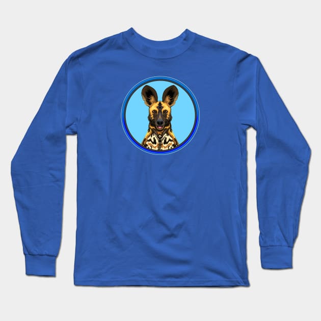 African Painted Dog Circle Long Sleeve T-Shirt by Peppermint Narwhal